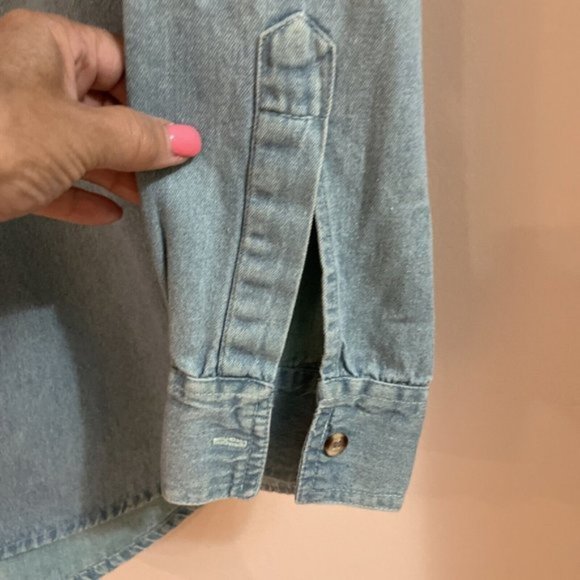 Vintage 90s TRUE IDENTITY 100% Cotton Chambray Denim Shirt Shacket Mens Size S - Picture 3 of 10